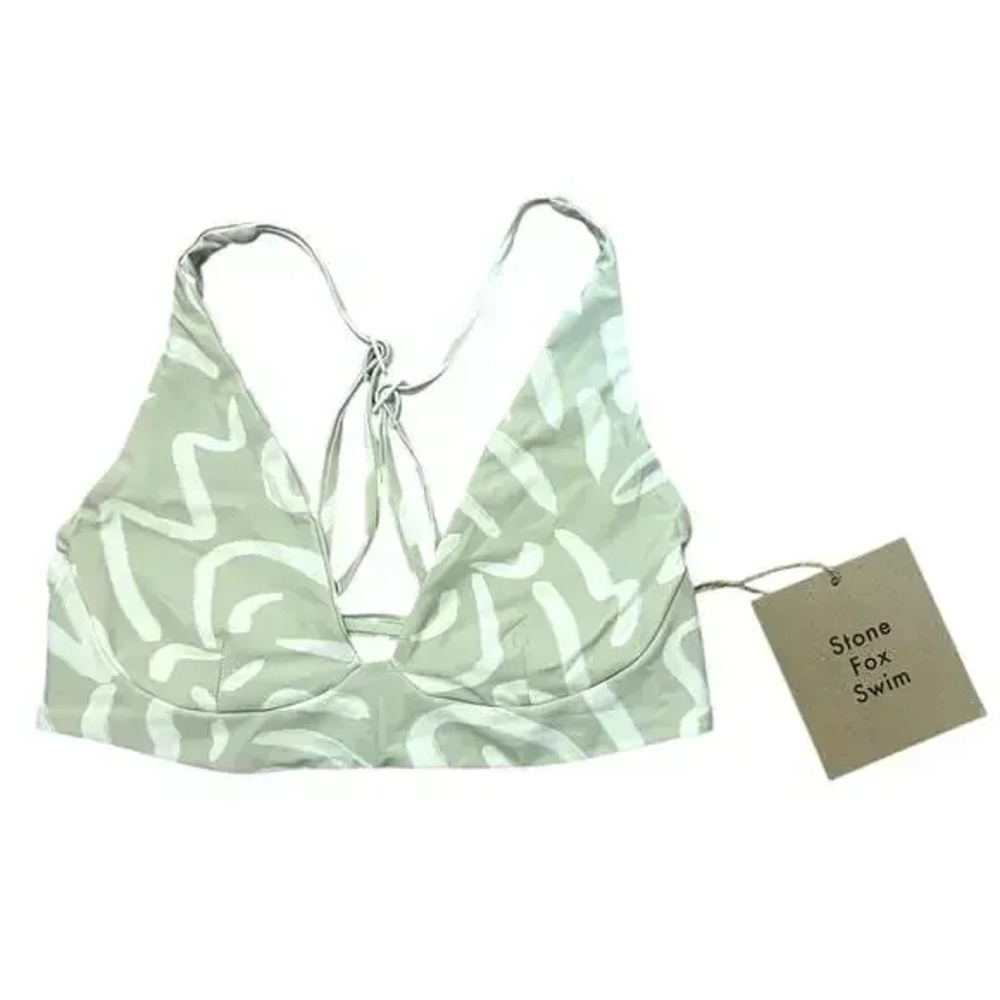 Stone Fox Swim Bikini Top in Light Green and White